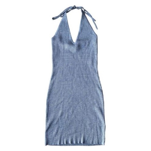 Abercrombie & Fitch Elevated Knit Halter Mini Dress  Blue Pattern M new - Picture 3 of 13